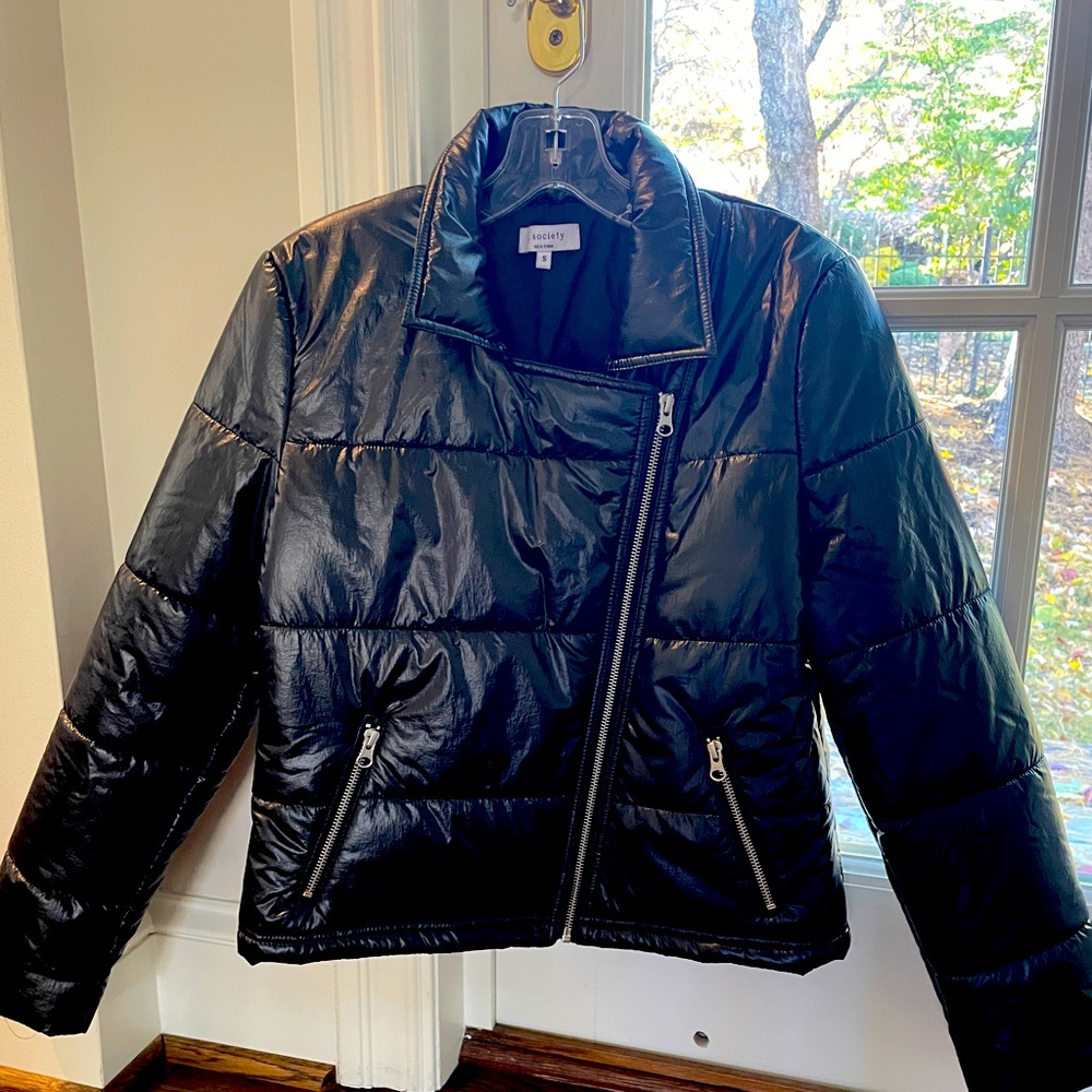 J. SOCIETY * NWOT * Black Puffer Moto style Jacket Coat